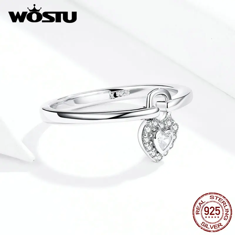 WOSTU New Real 925 Sterling Silver The Lock Heart Rings For Women Mean Love Forever Birthday Party Gift DXR589