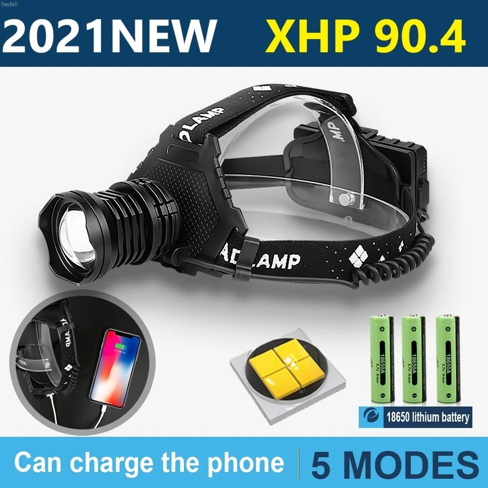 Hedeli xhp90.4 headlamp powerful Led flashlight 600000lumens usb lantern on the head 18650battery xhp90 xhp70 xhp50 fish hunting