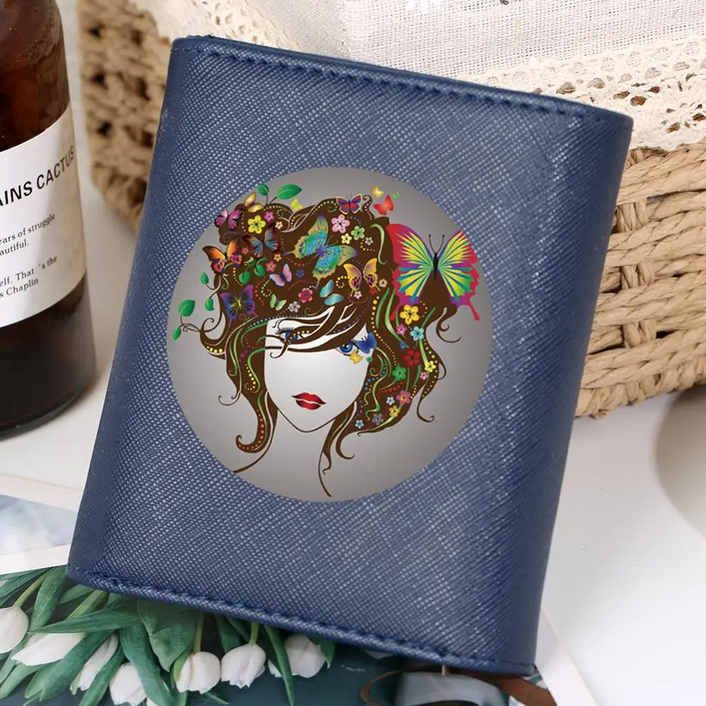 

Custom Flower Butterfly Leather Wallet Women Luxury Coin Purse Card Holder Three Folding Money Bag Lady Purses portfel damski