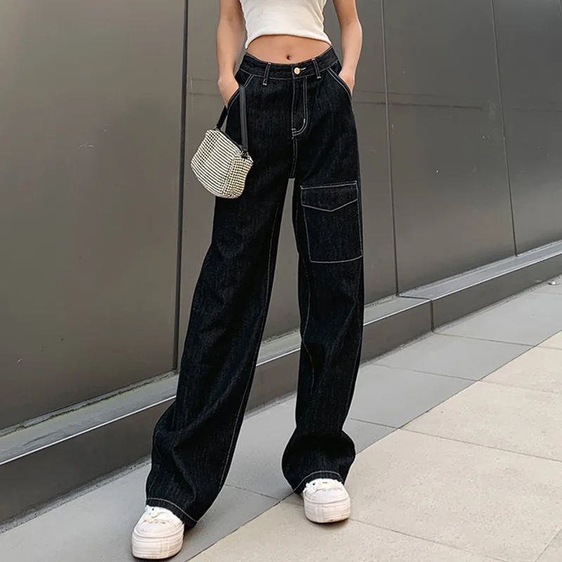 Chic Cargo Jeans Solid Color Trendy Mid 