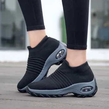 

Lucyever 2020 Fashion Spring Women Platform Shoes Woman Lady Flats Casual Black Vulcanize Shoes Comfort Sock Mesh Slip on Flats