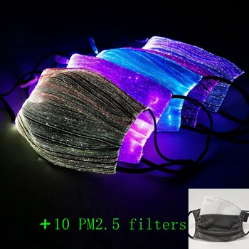 

Abay Flashing Light Face Mask Black Fashion Activated Carbon PM2.5 Filter Mouth Masks Washable Luminous Fiber Glowing Cosplay