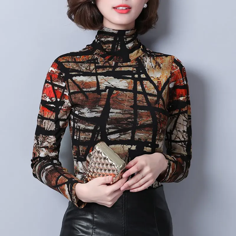 Blusas Mujer De Moda размера плюс, зимний топ с принтом, женская блузка с длинным рукавом, офисные женские топы и блузки, Camisas Mujer