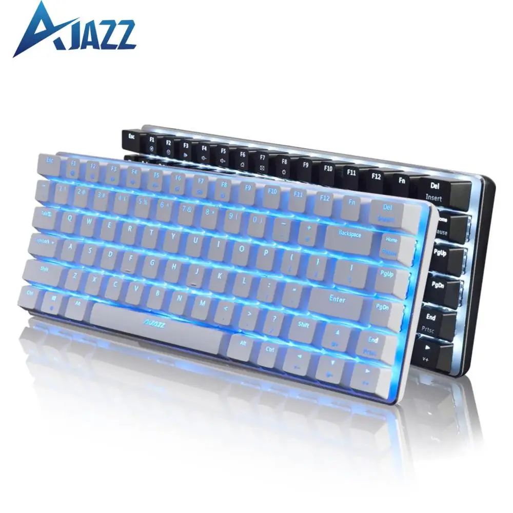 Ajazz AK33-Teclado mecánico para jugar teclado con cable de 82 teclas, negro/azul, para juegos de PC, diseño ergonómico y retroiluminado con LED