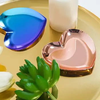 

Golden Heart Shaped Jewelry Tray Jewelry Plate Fashion Elegant Ms Family Stainless Steel Jewelry Organizer Trays Pretty