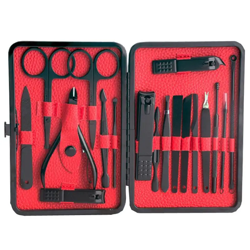 

Manicure Set,18 In 1 Stainless Steel Professional Pedicure Kit Nail Scissors Grooming Kit with Black Leather Travel Case