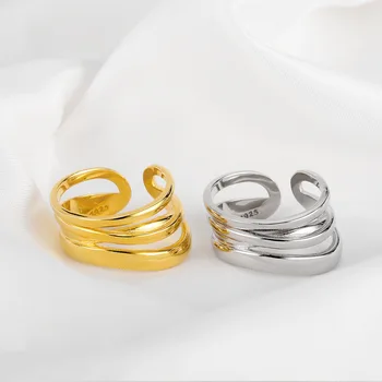 

925 Sterling Silver Multiple Layers Cross Vintage Rings For Women Personality Adjustable Antique Daily Wearing Finger Jewelry