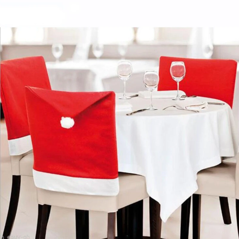 

1/2/4/6/8Pc Christmas Chair Cover Cap Non-woven Dinner Table Red Hat Chair Back Cover Navidad Xmas Christmas Decoration For Home