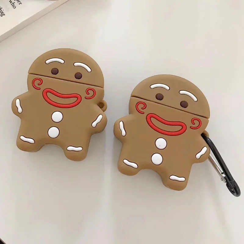

Bluetooth Earphone Case for Airpods Cute Protective Cover for Airpods 2 Accessories with Keychain stereoscopic gingerbread Man