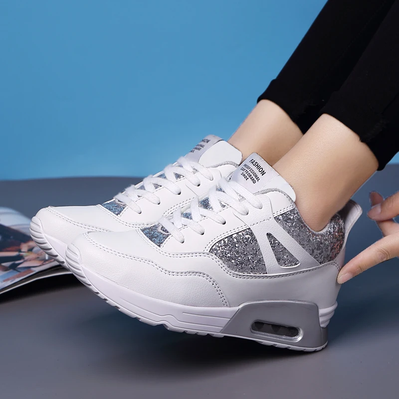 2020Bling Women Sneakers Spring Autumn Breathable Womens Shoe Wedges Light Soft Black Running Shoes Zapatillas Deportivas Hombre