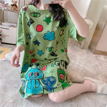 

Cotton Nightwear Nightgown Cartoon Nightdress Sleepwear Foe Girl Summer New Home Clothing Intimate Lingerie Casual Homewear