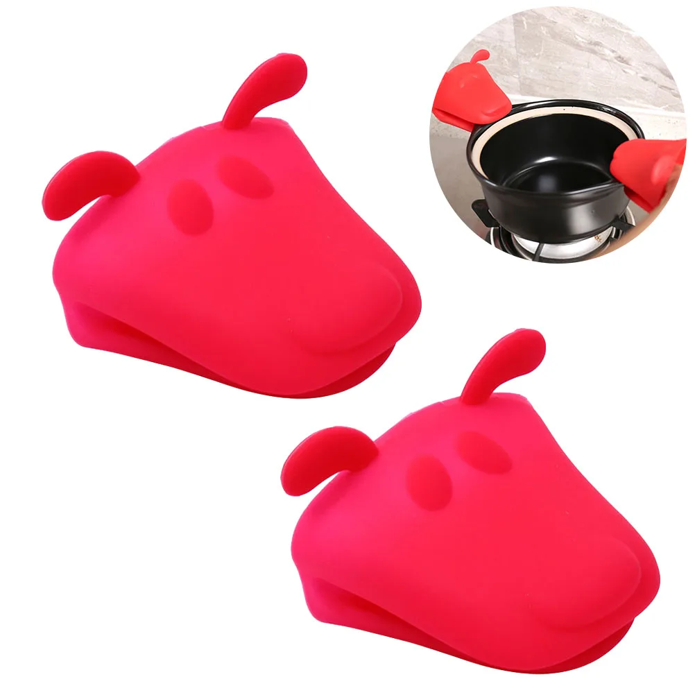 2Pcs Lovely Animal Shape Silicone Oven Oven Heat Resistant Anti-Scald Anti-Skid Kitchen Use kitchen tools