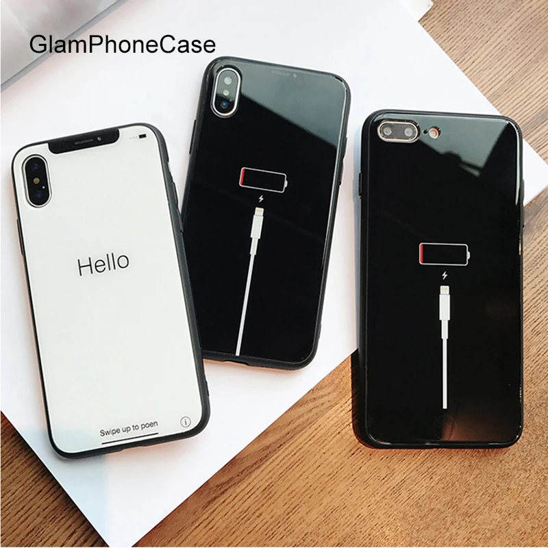 

GlamPhoneCase Simple Hello Charging Phone Case For iPhone X XS Max XR Hard Case Cover For iPhone 7 8 6 6s Plus Case