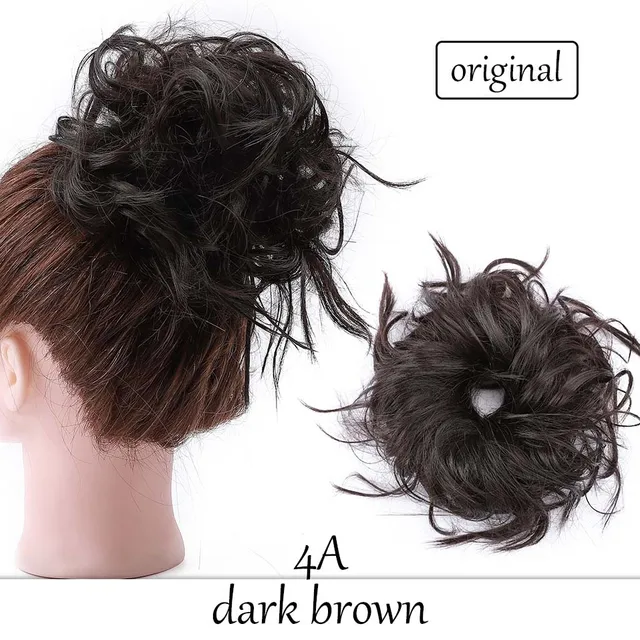 HAIRRO 80g Straight Donut Chignon Hairpieces Synthetic Ombre Elastic Updo Chignon Fluffy Messy Scrunchies Hair Bun For Women dark brown-45g