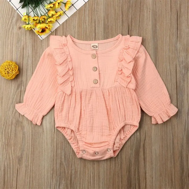 0-24M Newborn Toddler Baby Girl Clothes Ruffle Long Sleeve Romper Soft Jumpsuit Outfit Sunsuit