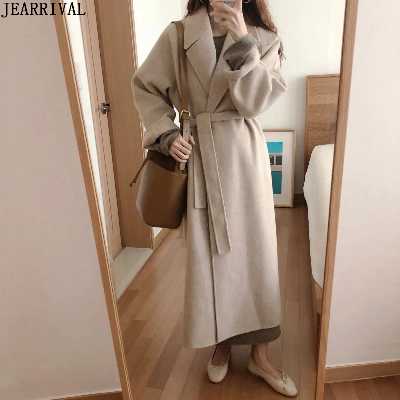 

2019 Long Winter Coat Women Overcoat Korean Fashion Solid Color Casual Loose Cardigans Plus Size Woollen Coat Feamle Outwear