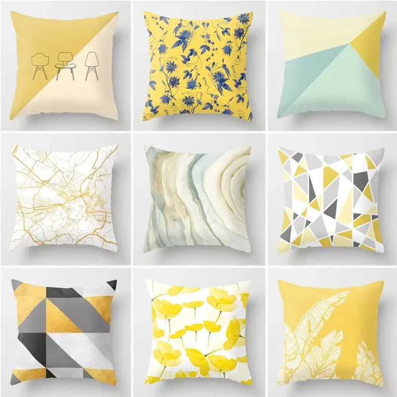 Car Seat Waist Cushion Cover Sofa Decorative Abstract Map Striped Geometric Printed Polyester Throw Pillow Home Decor Pillowcase