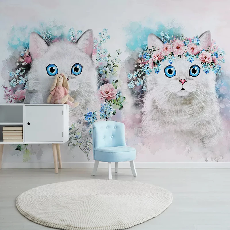 Custom-Wall-Murals-3D-Photo-Wallpaper-Flower-Cat-Girl-Room-Children-Room-Bedroom-Decoration-Background-Wall