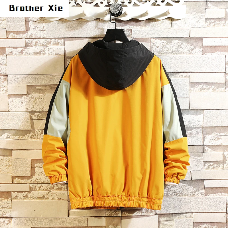 

Autumn New Hooded Jacket Men Fashion Contrast Color Stitching Casual Tooling Jacket Man Streetwear Hip Hop Loose Bomber Jacket