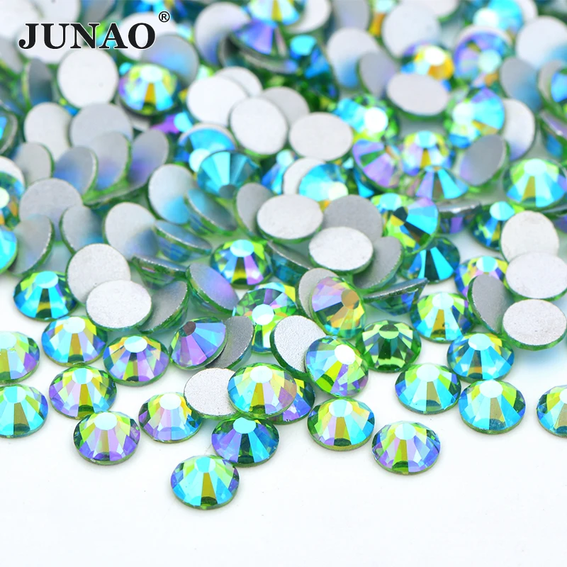 JUNAO SS6 SS8 SS10 SS16 SS20 SS30 светильник зеленые стеклянные стразы для украшения ногтей