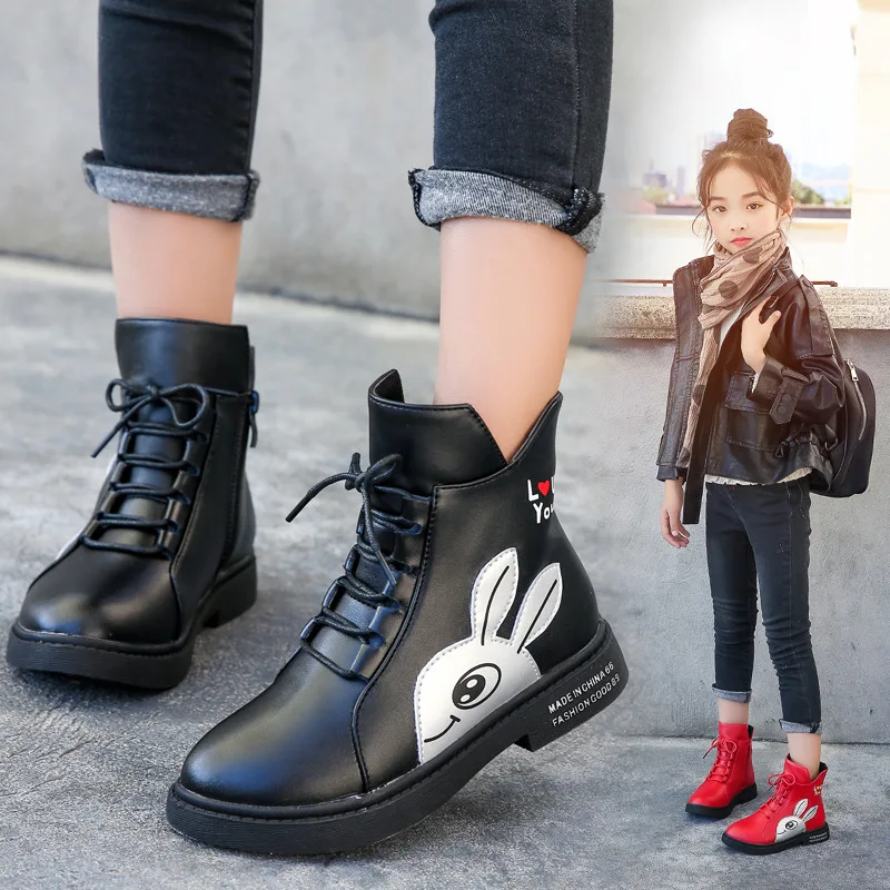 Winter 2023 Kids Girls Chelsea Boots Kids Rain Shoes Rabbit Waterproof pu Leather Shoes Autumn Child Ankle Boots Christmas Gifts