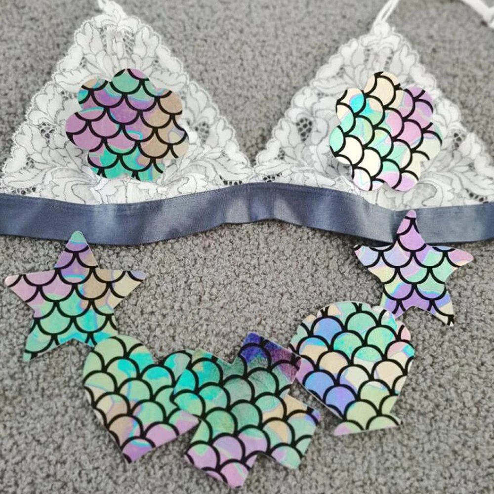 Mermaid pattern 50 Pairs Nipple Cover Breast Petals Pasty Nipples