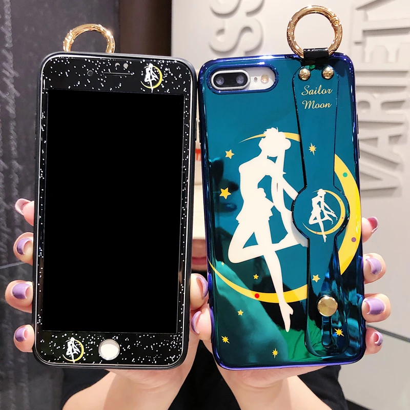 Чехол для iPhone XS Max sailor moon+ пленка для экрана из закаленного стекла для iPhone X XR 7 8 6s Plus Чехол держатель на запястье