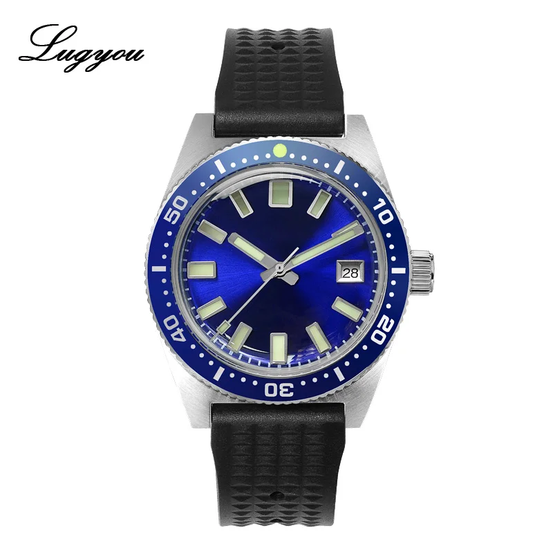 Rubber Blue no logo Lugyou San Martin 62Mas мужские часы для ныряльщиков автоматические механические часы из нержавеющей стали с сапфировым вращающимся ободком 20 атм металлический браслет SLN - Цвет: Rubber Blue no logo