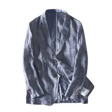 Мужская повседневная Легкая однотонная хлопковая куртка, мужской Тонкий льняной пиджак с карманами, однотонный блейзер с длинным рукавом