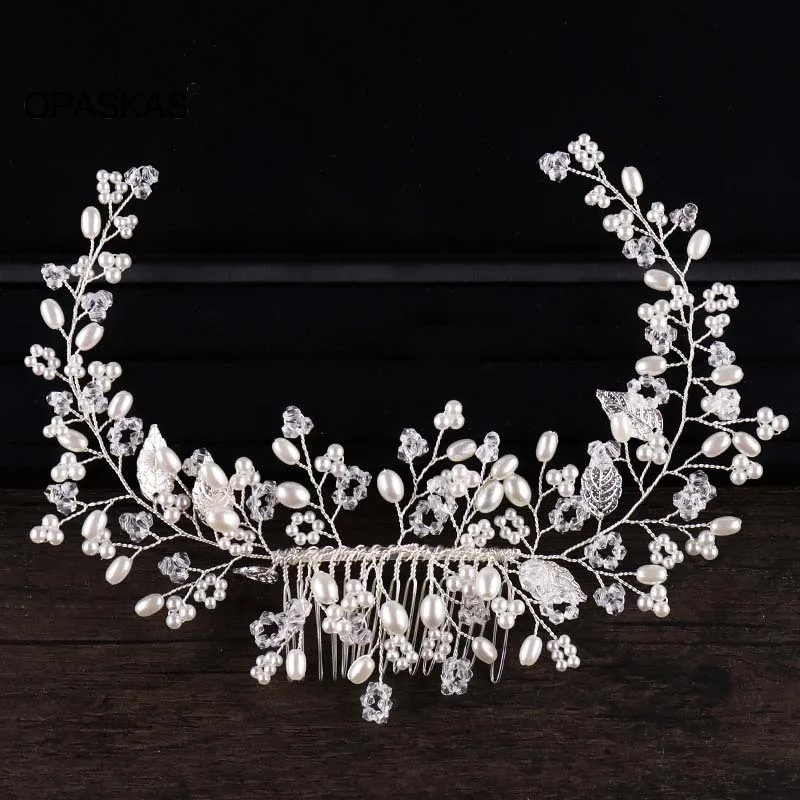 

Queen Hairbands Hair Comb Tiaras Wedding Hair Accessories Silver Plated Hair Jewelry Beading Pearls Hair Vine Headdress Crowns