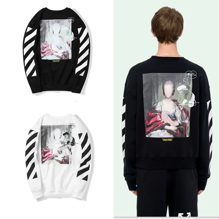 

Men's Printed Sweatshirt Round Neck Pullover Cotton Off Letter Virgin Mary Print Hoodies Streetwear Sweatshirts in Men's Hoodies