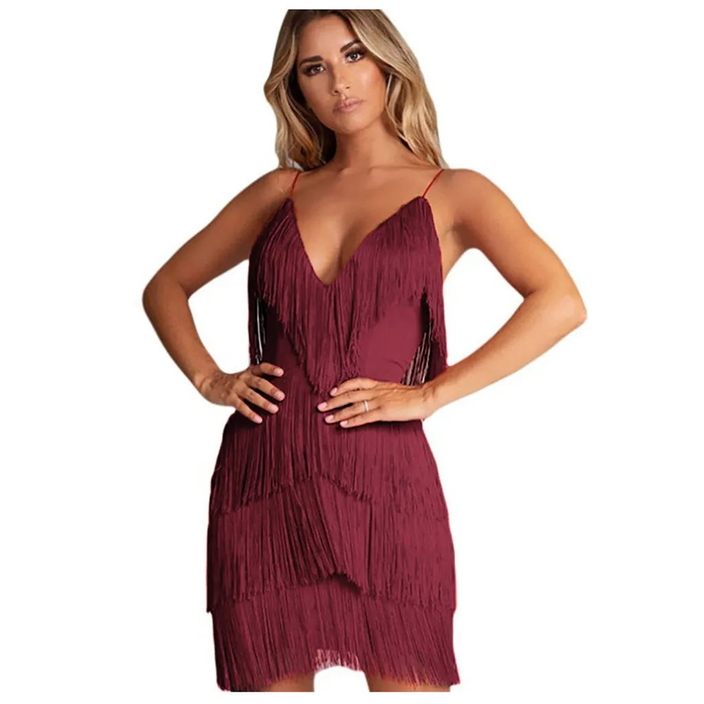 Вечернее платье vestidos mujer, модное женское платье с глубоким v-образным вырезом и открытой спиной, с кисточками, комбинированное дизайнерское сексуальное платье женски#251102