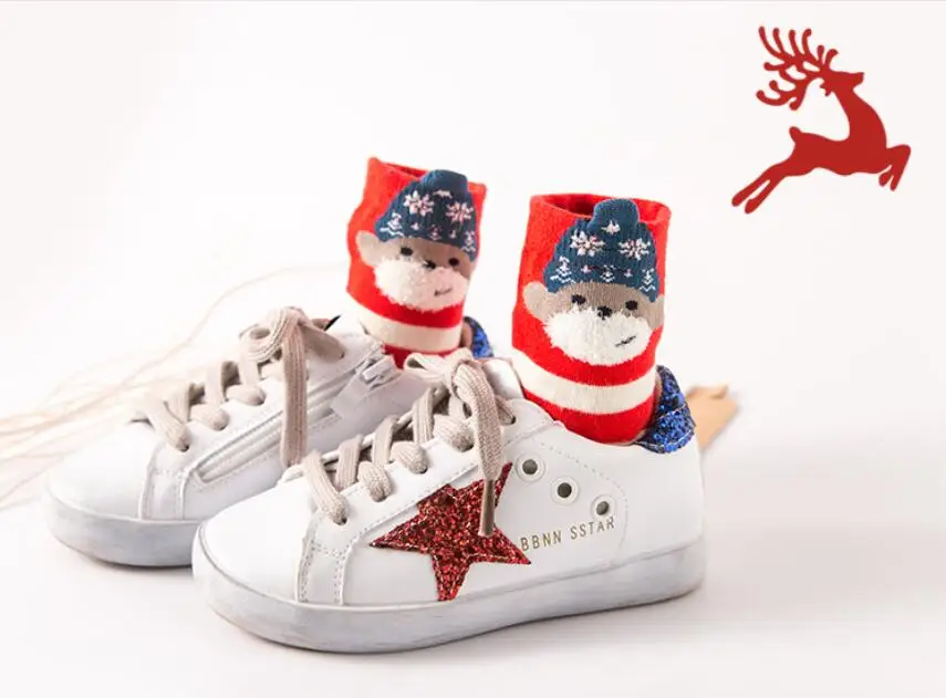 Рождественские детские носки подарочная упаковка, новогодние хлопковые осенне-зимние утепленные носки для малышей с героями мультфильмов носки-тапочки из пряжи с перьями