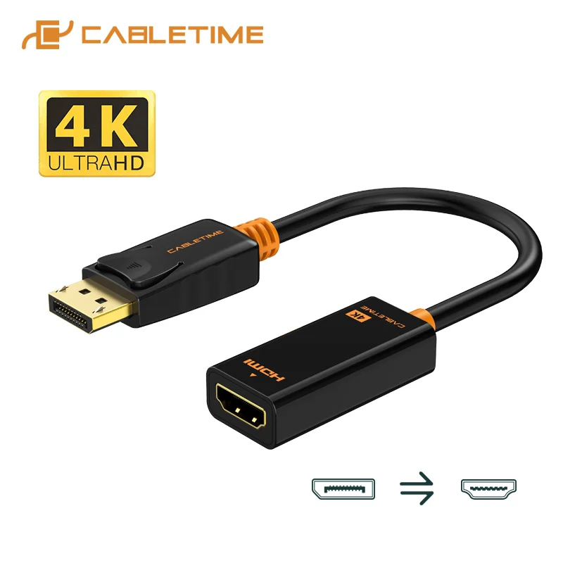 Переходник Cabletime с порта дисплея на HDMI штекер/гнездо DP Кабель адаптер 1080P для