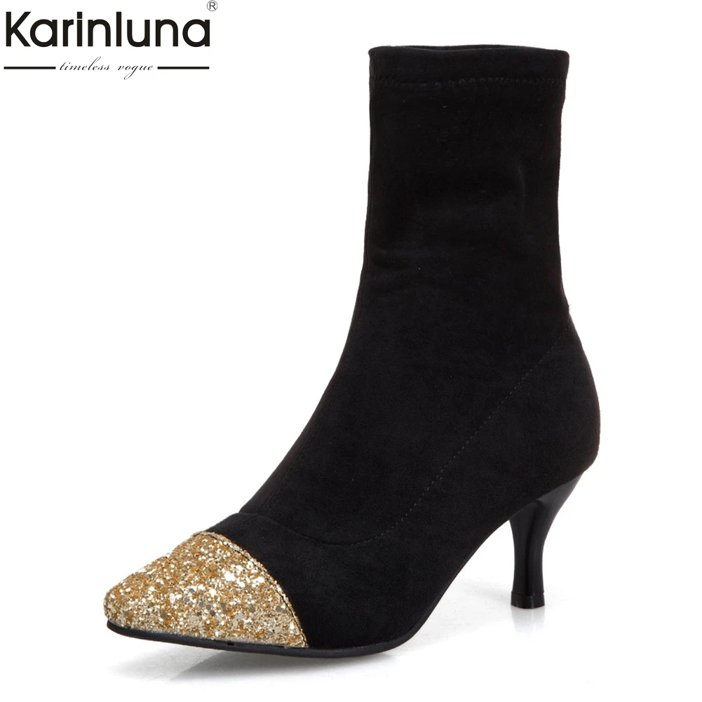 

Women's Big Size 32-43 Fashion 2019 Pointed Toe Party Boots Women Shoes Woman Thin Heels Stretch Sock Boots Female