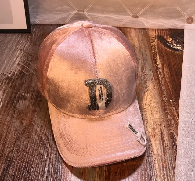 pink Новая шляпа Женская Корейская версия трендовой дикой моды бейсбольная кепка D буква новая трендовая Стразы бархатная мужская шапка - Цвет: pink