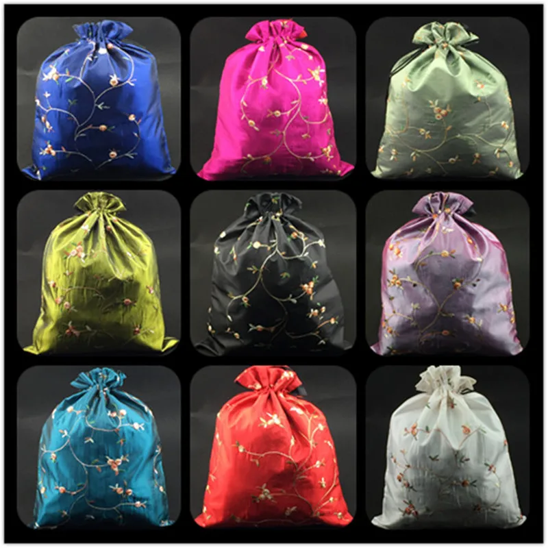 10pcs Embroidery Fruit Portable Bra Pouch Bag For Women Travel Storage Reusable Satin Drawstring Gift Packaging  27x36cm