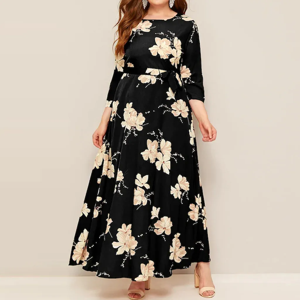 dress women ropa mujer vestidos de verano dresses vestidos verano mujer robe Casual Three Quarter Sleeve Print XL-5XL Z4