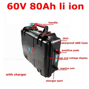 

waterproof portable 60V 80Ah Lithium li ion battery pack BMS 16S for electric boat sightseeing cars energy storage+10A charger