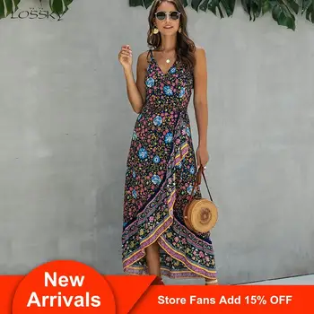 

Long Dress Boho Summer Floral Print Ruffle Sexy Women Backless Slip Sundresses Casual Ladies Flower Bohemian Midi Clothing 2020