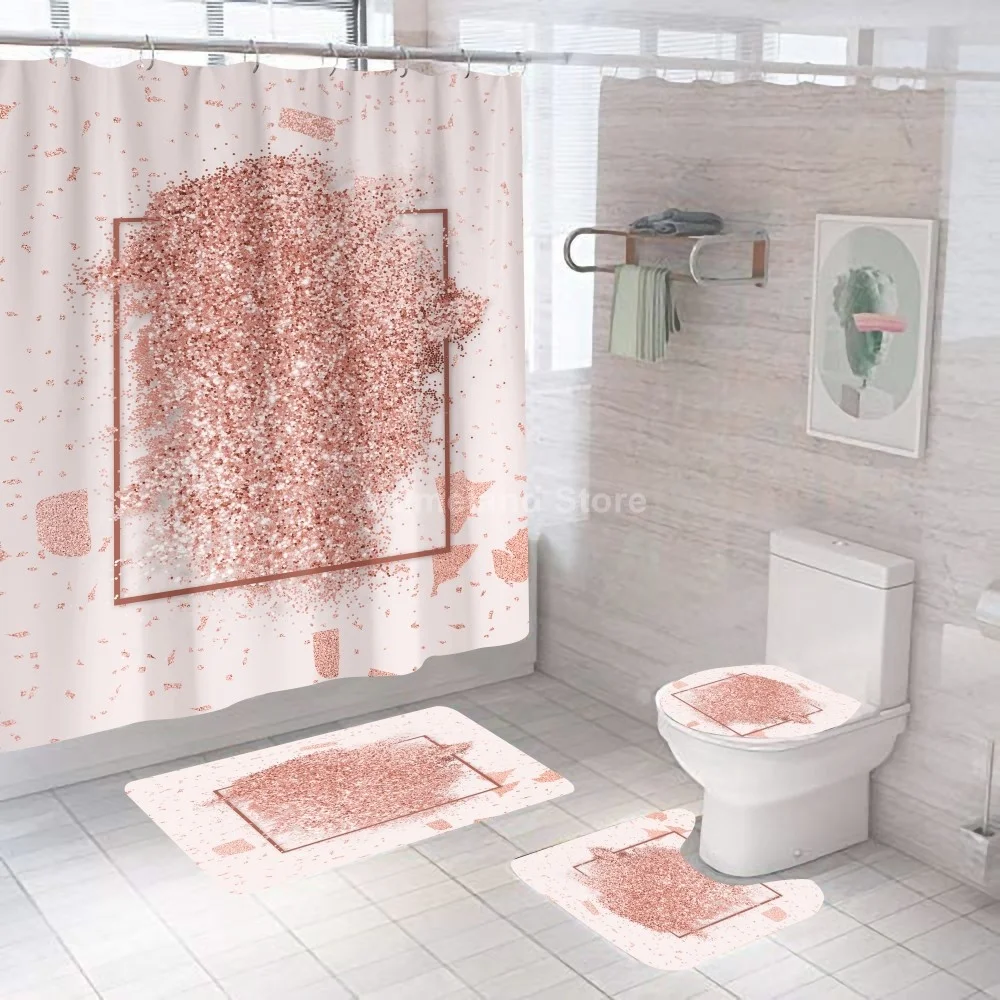 1/3Pc Bathroom Waterproof Shower Curtain Bath Non-Slip Toilet Seat Mat Cover  a 