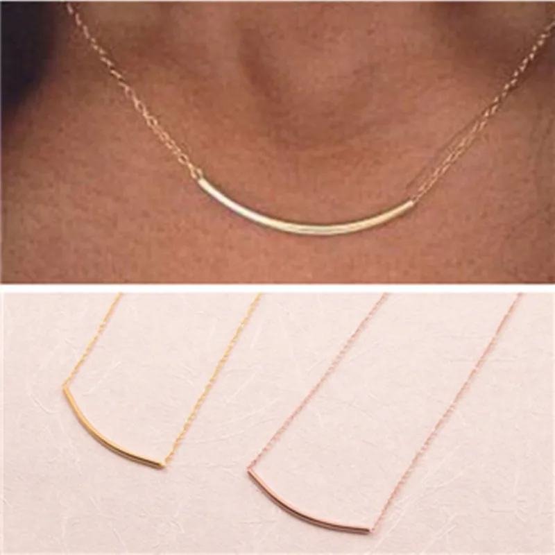 

New Style Choker Women's A- line Strip round Stick Shiny Side Rose Gold Plated Titanium Steel Short Necklace Women's