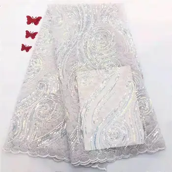 

2019 african high quality sequins french tulle lace fabric glitter mesh for party evening dress free shipping A2047
