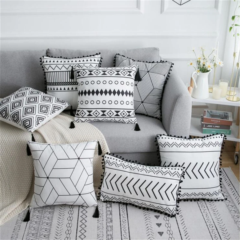 

Fashion Square Sofa Hotel Bed Velvet Cotton Winter Autumn Solid Color White Black Pillowcase Modern Pillow Seat Cushion