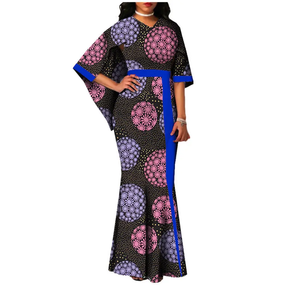 AFRIPRIDE, индивидуальная африканская женская одежда плащ, рукава, v-образный вырез, плиссированное Макси платье для женщин, плюс размер, чистый