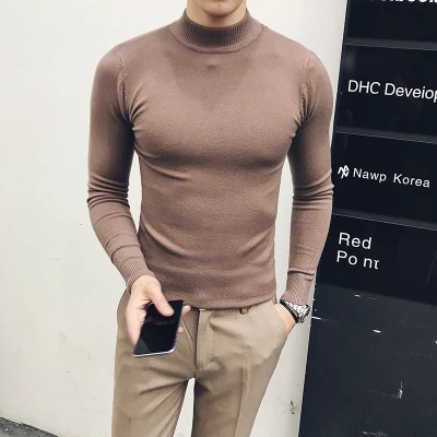 Light brown MRMT брендовый осенний вязаный мужской свитер, пуловер для мужчин, свитер с высоким воротником - Цвет: Light brown