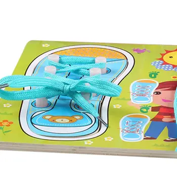 

Wooden Lacing Shoe Toy Learn to Tie Shoelaces, Fine Motor Skills Toy