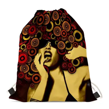 

HYCOOL Gym Bag Black Afro Girl Print Small Pouch Bag Travel Backpack Foldable Lightweight Bags Small Draw String Bags for Kids