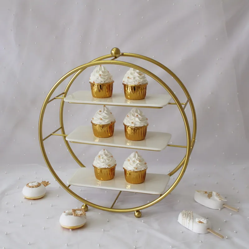 European-style Golden Round Three-layer Dessert Stand Cake Stand Dessert Table Decoration Display Decoration