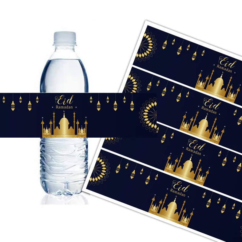 10/20pcs Eid Mubarak Bottle Labels Wrapper Adhesive Stickers Ramadan Muslim Islamic Festival Party DIY Decorations Eid al-fitr